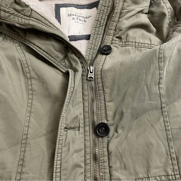 Abercrombie & Fitch Sherpa Lined Utility Jacket Y2K Olive Green Women’s Medium - Picture 4 of 11